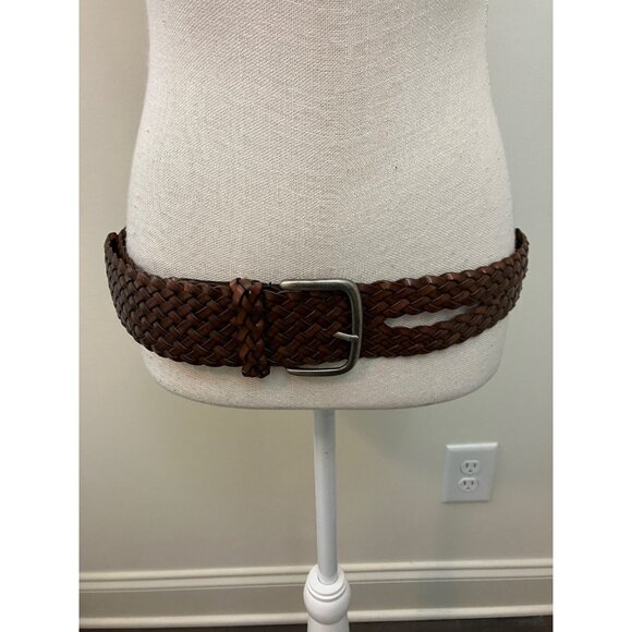 Brown Leather Woven Wide Belt - Picture 1 of 4